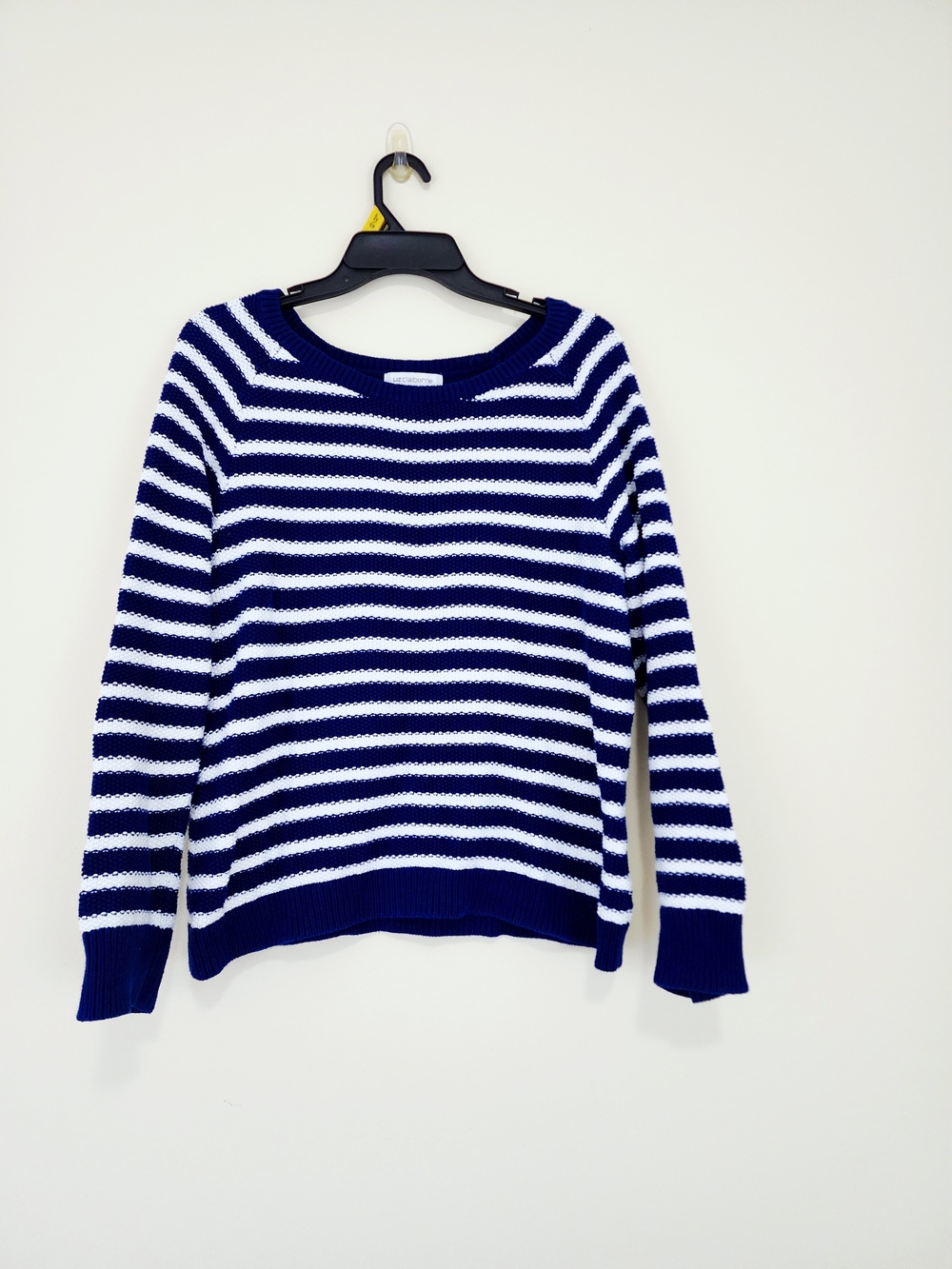 Liz Claiborne Navy and White Striped Scoopneck Sweater Large Nautical Coastal
